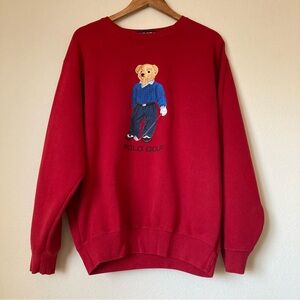 Vintage Ralph Lauren Red Crewneck Sweater with Golf Teddy Bear Design